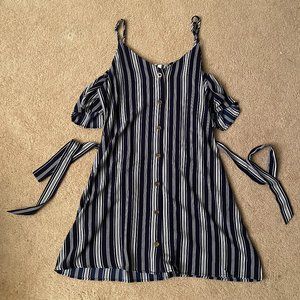 Button Up Blue and White Striped Mini Dress
